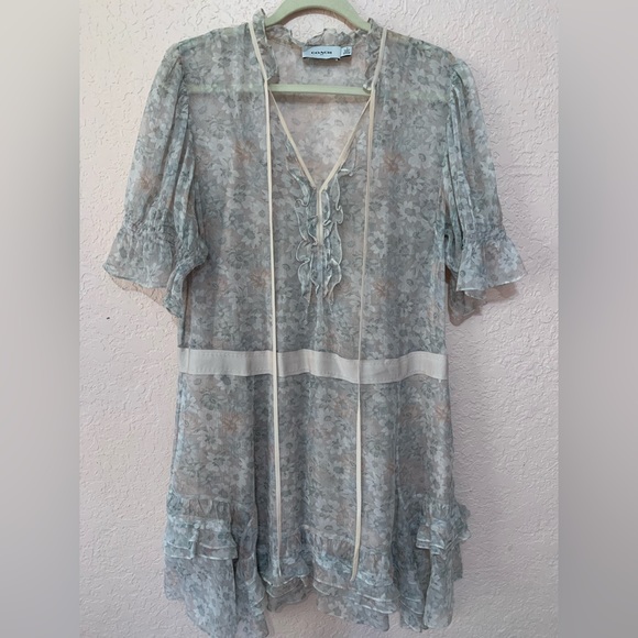 COACH 100% SILK FLORAL TIERED DRESS 8 - Picture 5 of 5